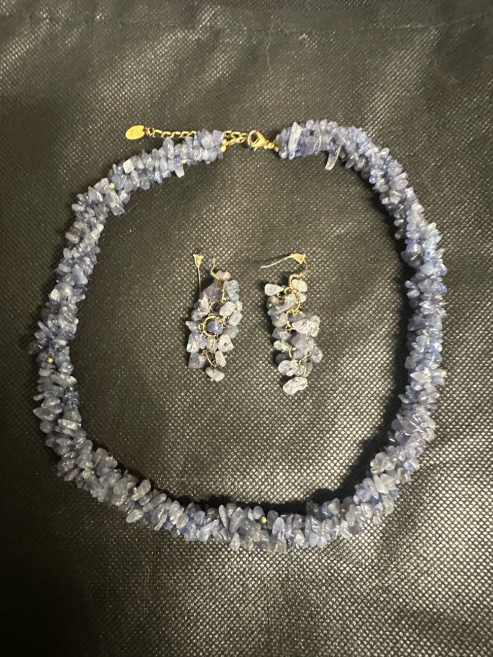 Stauer (signed) Amethyst and Lapis Chip Necklace and earring set.